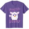 imageFurby Feed Me And Tell Me Im Pretty Cute Logo Portrait TShirtPurple Heather