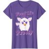 imageFurby Feed Me And Tell Me Im Pretty Cute Logo Portrait TShirtPurple Heather