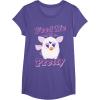 imageFurby Feed Me And Tell Me Im Pretty Cute Logo Portrait TShirtPurple Heather