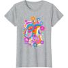 imageFurby Groovy Vintage 70s Rainbow Floral Waves Poster TShirtHeather Grey