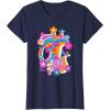 imageFurby Groovy Vintage 70s Rainbow Floral Waves Poster TShirtNavy Blue