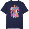 imageFurby Groovy Vintage 70s Rainbow Floral Waves Poster TShirtNavy Blue