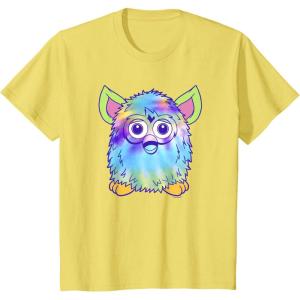 imageFurby Classic Toy Tie Dye Pattern Vintage Smiling Portrait TShirtLemon Yellow