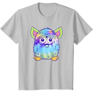 imageFurby Classic Toy Tie Dye Pattern Vintage Smiling Portrait TShirtSilver Grey