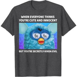 imageFurby Cute But Secretly Kinda Evil Photo Meme TShirtDark Heather Grey
