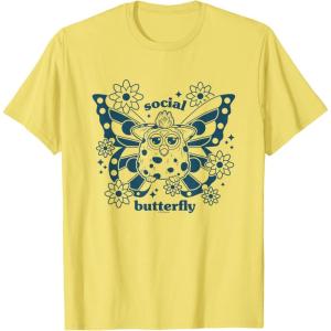 imageFurby Cute Social Butterfly Floral Big Chest Logo TShirtLemon Yellow