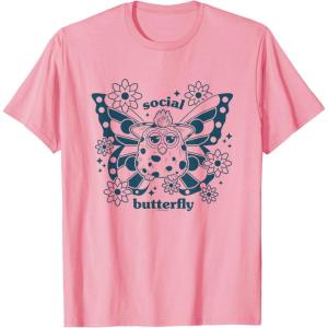 imageFurby Cute Social Butterfly Floral Big Chest Logo TShirtPink