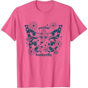 imageFurby Cute Social Butterfly Floral Big Chest Logo TShirtPink Heather