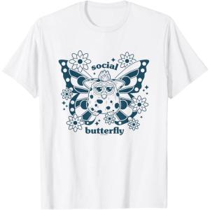 imageFurby Cute Social Butterfly Floral Big Chest Logo TShirtWhite