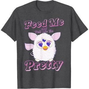 imageFurby Feed Me And Tell Me Im Pretty Cute Logo Portrait TShirtDark Heather Grey