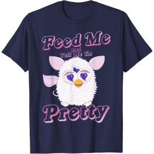imageFurby Feed Me And Tell Me Im Pretty Cute Logo Portrait TShirtNavy Blue