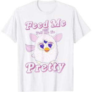 imageFurby Feed Me And Tell Me Im Pretty Cute Logo Portrait TShirtWhite
