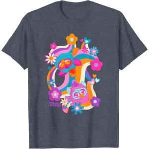 imageFurby Groovy Vintage 70s Rainbow Floral Waves Poster TShirtHeather Blue
