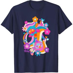 imageFurby Groovy Vintage 70s Rainbow Floral Waves Poster TShirtNavy Blue
