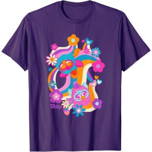imageFurby Groovy Vintage 70s Rainbow Floral Waves Poster TShirtPurple