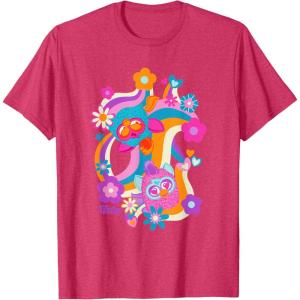 imageFurby Groovy Vintage 70s Rainbow Floral Waves Poster TShirtRed Heather