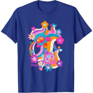imageFurby Groovy Vintage 70s Rainbow Floral Waves Poster TShirtRoyal Blue