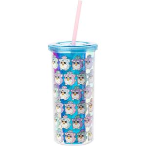 imageSilver Buffalo Furby Pastel Iridescent Plastic Tall Cold Cup with Lid and Straw 20 Ounces