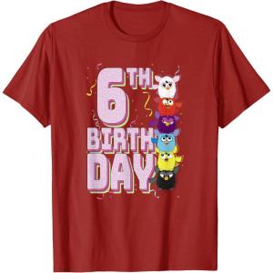 imageFurby 6th Birthday Stacked Furbies Funny Portrait TShirtCranberry Red