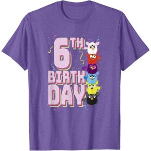 imageFurby 6th Birthday Stacked Furbies Funny Portrait TShirtPurple Heather