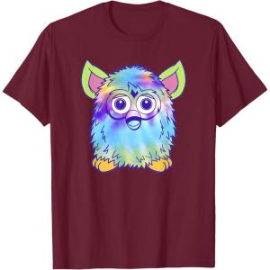 imageFurby Classic Toy Tie Dye Pattern Vintage Smiling Portrait TShirtBurgundy