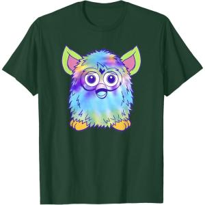 imageFurby Classic Toy Tie Dye Pattern Vintage Smiling Portrait TShirtDark Green