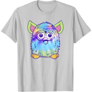 imageFurby Classic Toy Tie Dye Pattern Vintage Smiling Portrait TShirtSilver Grey