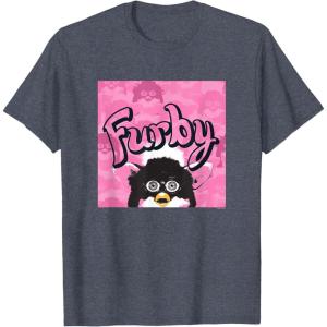imageFurby Pink ampamp Black Retro Watercolor Surprise Furby Face TShirtHeather Blue