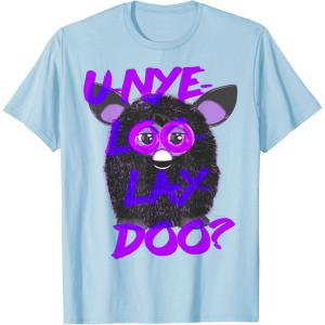 imageFurby UNyeLooLayDoo Retro Graphic Portrait TShirtBaby Blue