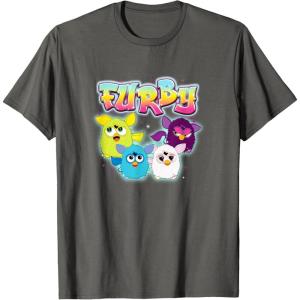 imageFurby Vintage Neon Rainbow Graffiti Style Group Poster TShirtAsphalt Grey