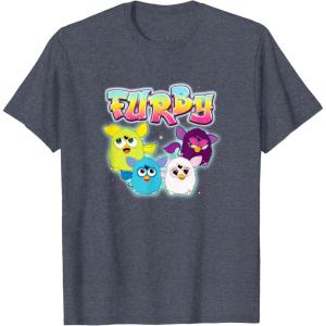 imageFurby Vintage Neon Rainbow Graffiti Style Group Poster TShirtHeather Blue