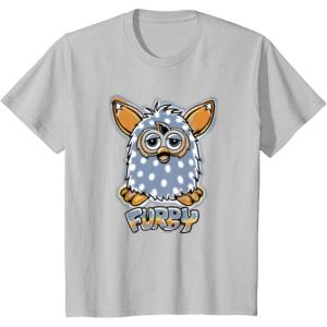 imageKids Furby Boom Classic Toy Polka Dot Pattern Portrait TShirtSilver Grey