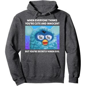 imageFurby Cute But Secretly Kinda Evil Photo Meme Pullover HoodieDark Heather Grey