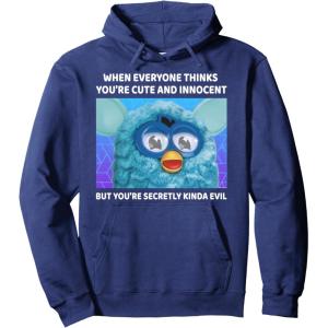 imageFurby Cute But Secretly Kinda Evil Photo Meme Pullover HoodieNavy Blue