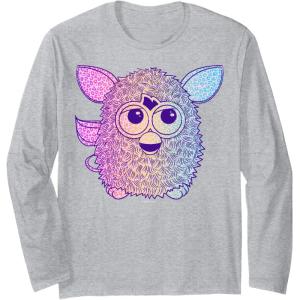 imageFurby Retro Neon Gradient Big Cute Portrait Long Sleeve TShirtHeather Grey