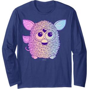 imageFurby Retro Neon Gradient Big Cute Portrait Long Sleeve TShirtNavy Blue