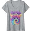 imageWomens Furby Tie Dyed Cute Portrait Logo VNeck TShirtHeather Grey