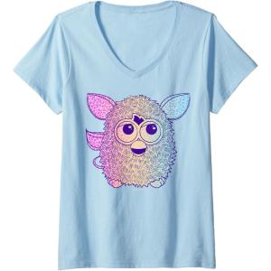 imageFurby Retro Neon Gradient Big Cute Portrait VNeck TShirtBaby Blue