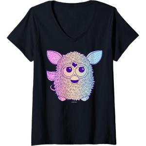 imageFurby Retro Neon Gradient Big Cute Portrait VNeck TShirtBlack