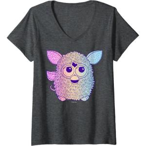 imageFurby Retro Neon Gradient Big Cute Portrait VNeck TShirtDark Heather Grey