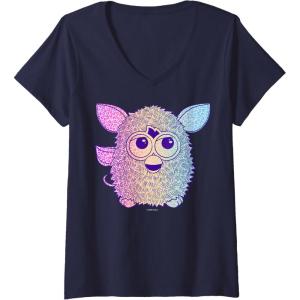 imageFurby Retro Neon Gradient Big Cute Portrait VNeck TShirtNavy Blue