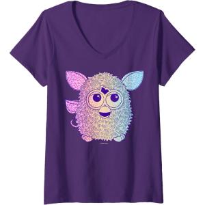 imageFurby Retro Neon Gradient Big Cute Portrait VNeck TShirtPurple