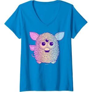 imageFurby Retro Neon Gradient Big Cute Portrait VNeck TShirtSapphire Blue