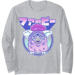imageFurby Retro Pink Circle Kanji Portrait Long Sleeve TShirtHeather Grey