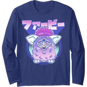 imageFurby Retro Pink Circle Kanji Portrait Long Sleeve TShirtNavy Blue