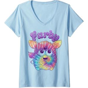 imageWomens Furby Tie Dyed Cute Portrait Logo VNeck TShirtBaby Blue