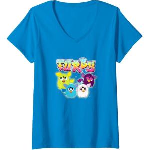 imageWomens Furby Vintage Neon Rainbow Graffiti Style Group Poster VNeck TShirtSapphire Blue