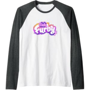 imageFurby Club Furby Colorful Gradient Musical Notes Furry Logo Raglan Baseball TeeDark Heather GreyWhite