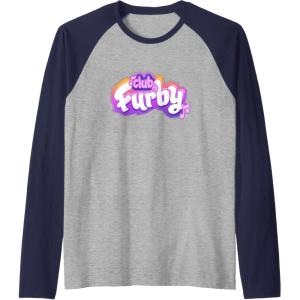 imageFurby Club Furby Colorful Gradient Musical Notes Furry Logo Raglan Baseball TeeNavy BlueAthletic Heather