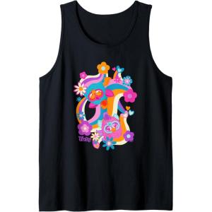 imageFurby Groovy Vintage 70s Rainbow Floral Waves Poster Tank TopBlack